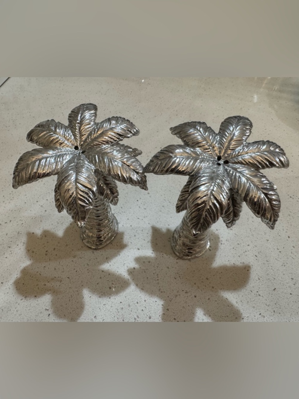 Lenox Palm Tree Salt & Pepper Shakers Tropical Metal Vintage Tableware Rare Set!